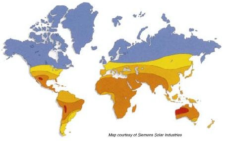 Carte mondiale d'ensoleillement
