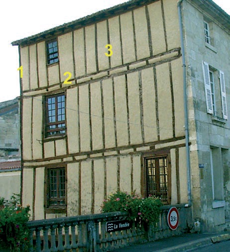 Poteaux corniers (1). Sablière (2). Colombes (3) Poteaux corniers (1). Sablière (2). Colombes (3)