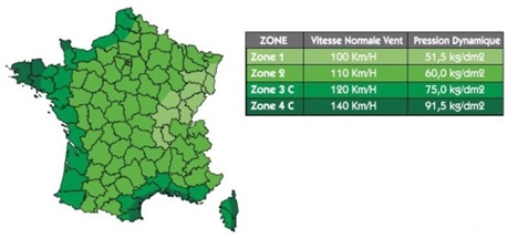 zone de vent au sens de la norme NV65